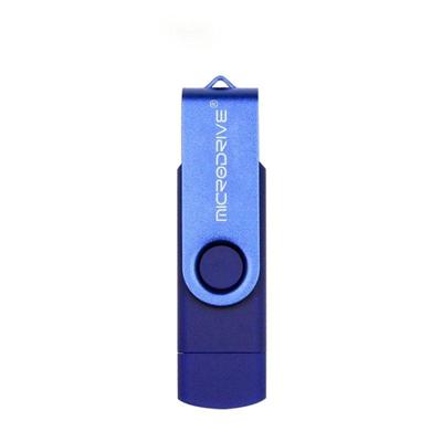 MicroDrive 64GB USB 2 0 telefoon en computer dual-use roterende OTG Metal U disk (blauw)