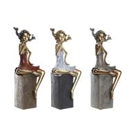 Decoratieve figuren DKD Home Decor 16 x 12 x 37 cm Vrouw Rood Grijs Blauw (3 Stuks) - thumbnail