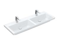 Wastafel Villeroy & Boch Subway 3.0 Dubbele Wasbak Met 2 Kraangaten Zonder Overloop 130x47x16.5 cm Wit Alpin Villeroy & Boch - thumbnail