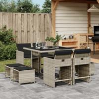 9-delige Tuinset met kussens poly rattan lichtgrijs - thumbnail