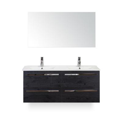 Seville Badmeubelset 120 cm - 4 laden Black Oak - Keramische Wastafel Wit Enjoy - met Spiegel