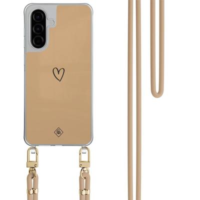 Samsung Galaxy A26 hoesje met beige koord - Hart bruin Samsung Galaxy A26 hoesje met beige koord - Hart bruin