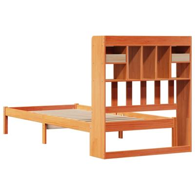 Bed met boekenkast zonder matras grenenhout wasbruin 160x200 cm