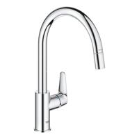 Grohe QuickFix Start Curve keukenmengkraan met uittrekbare handdouche rond chroom - thumbnail