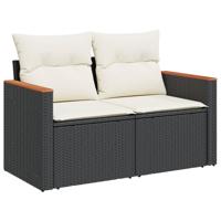 12-delige Loungeset met kussens poly rattan zwart - thumbnail
