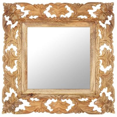 VidaXL Spiegel handgesneden 50x50 cm massief mangohout bruin