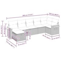 7-delige Loungeset met kussens poly rattan grijs - thumbnail