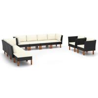 10-delige Loungeset poly rattan en eucalyptushout zwart - thumbnail