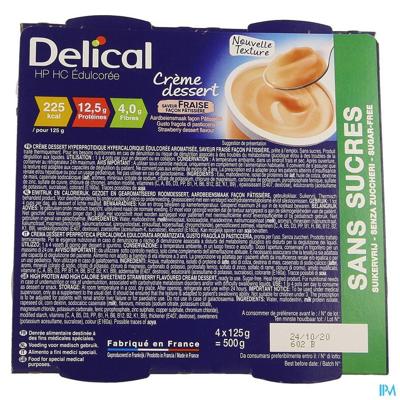 Delical Creme Dessert Hp-hc Z/suik. Aardbei 4x124g