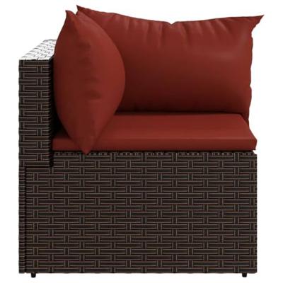 Tuinhoekbank met kussens poly rattan bruin - thumbnail
