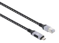 Manhattan USB-kabel USB 3.2 Gen1 (USB 3.0 / USB 3.1 Gen1) RJ45, USB-C stekker 200 cm Zwart/zilver Folie afscherming, Stoffen mantel 394826 - thumbnail