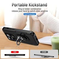 Lunso - iPhone 15 Pro - Armor backcover hoes met ringhouder - Zwart - thumbnail