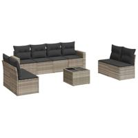 9-delige Loungeset met kussens poly rattan lichtgrijs - thumbnail