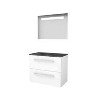 Basic-Line Economic 46 Badkamermeubelset - 80 x 46 cm - Met Grepen - 2 Lades - Hardstenen Wastafel - Zonder Kraangat - Spiegel met LED Verlichting - Ice White - thumbnail