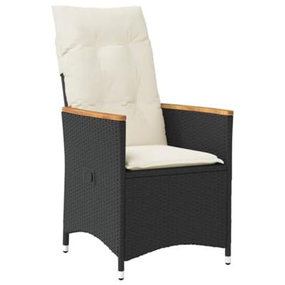 3-delige Bistroset met kussens poly rattan zwart - thumbnail