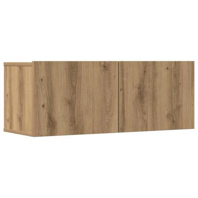 7-delig Tv-meubelset wandmontage bewerkt hout artisanaal eiken - thumbnail