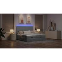Ottoman bed met matrassen en LED's 200x200cm stof lichtgrijs - thumbnail