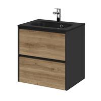 Tiger Meubelset Reverse 60 cm Met 2 Lades Chalet Eik - Mat Zwart incl Oval Wastafel Mat Zwart - thumbnail