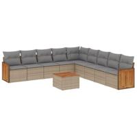 10-delige Loungeset met kussens poly rattan beige - thumbnail