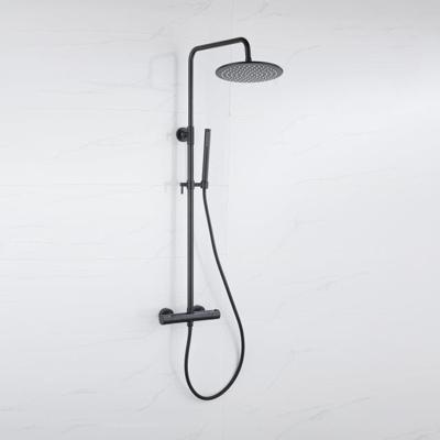 Fortifura Calvi Regendoucheset - thermostatisch - 25cm hoofddouche - gladde slang - staaf handdouche - mat zwart SW115998 SW706210