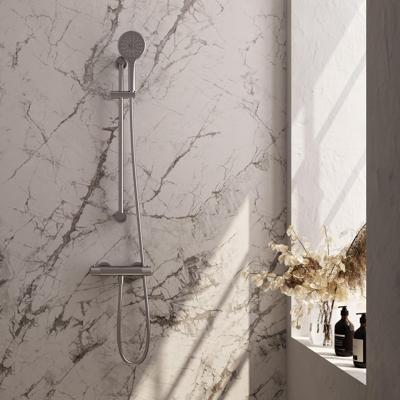 Brauer Brushed Carving Glijstangset met Thermostaatkraan - 3-Standen Handdouche - Rvs Geborsteld Pvd