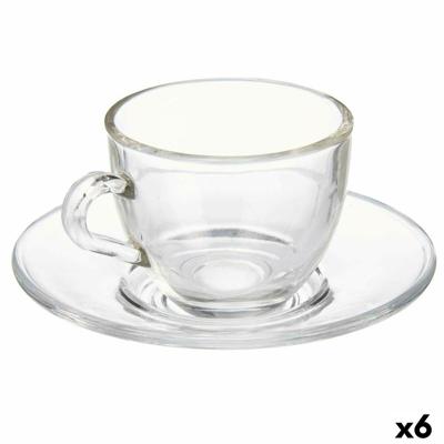 Kopje met schoteltje Vivalto Transparant Glas 85 ml (6 Stuks)