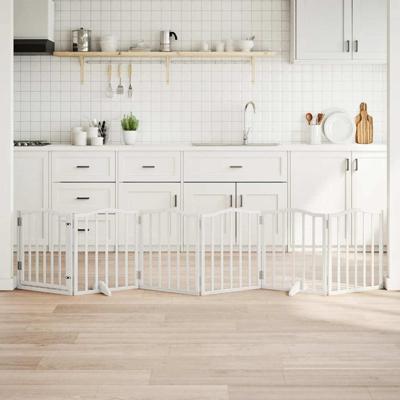 Hondenhek inklapbaar met deur 6 panelen 300 cm populierhout wit