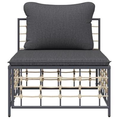 Tuinmiddenbank met donkergrijze kussens poly rattan - thumbnail