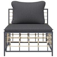 Tuinmiddenbank met donkergrijze kussens poly rattan - thumbnail