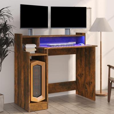 Bureau met LED-verlichting 97x45x90 cm hout gerookt eikenkleur