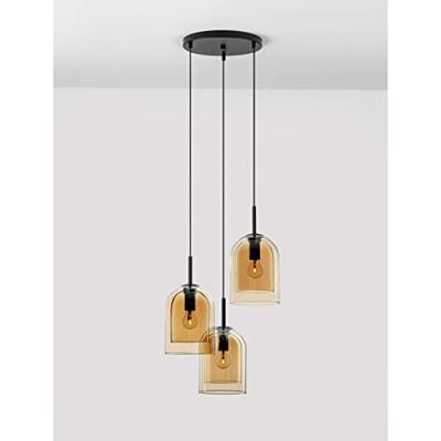 Lyora HanglampVelor 3-lichts zwart met amber glas rond - 9236735