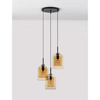 Lyora HanglampVelor 3-lichts zwart met amber glas rond - 9236735 - thumbnail