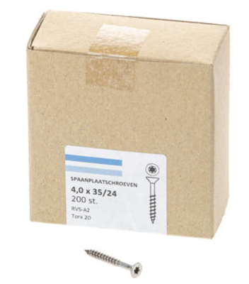 Hoenderdaal Spaanplaatschroef Rvs-A2 Pk Torx TX20 4.0X35/24 | 200 stuks - 0206.30.25401 Hoenderdaal Spaanplaatschroef Rvs-A2 Pk Torx TX20 4.0X35/24 | 200 stuks - 0206.30.25401