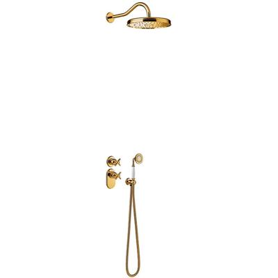 Regendouche set Tres Clasic | Inbouw | Thermostaatkraan | 2-weg | Vintage | 24k Goud glans