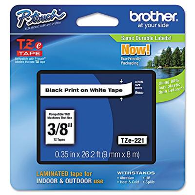 Brother TZe-S221 Labeltape extra sterk klevend PET Tapekleur: Wit Tekstkleur: Zwart 9 mm 8 m - thumbnail