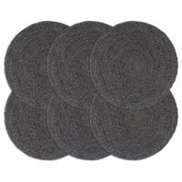Placemats 6 st rond 38 cm jute donkergrijs - thumbnail