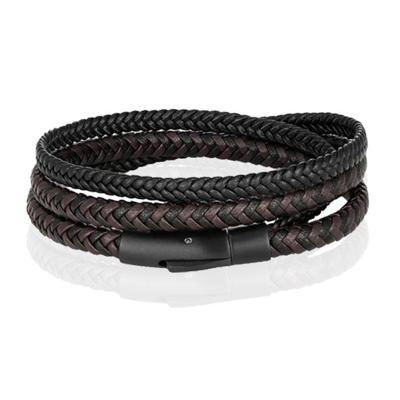 Armband Dubbel Gevlochten Leer - Zwart Bruin-23cm