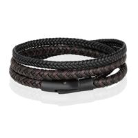 Armband Dubbel Gevlochten Leer - Zwart Bruin-23cm - thumbnail