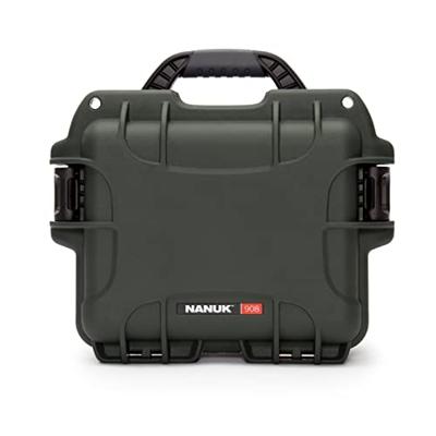 Nanuk 908 Waterdichte Olijf Beschermkoffer (Interne Afmetingen: 241 mm x 190 mm x 190 mm) met Aanpasbaar Schuim