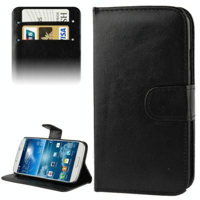 Fijne schapenvacht textuur flip lederen koffer met credit card slots & houder voor Galaxy S IV mini / i9190 (Zwart)