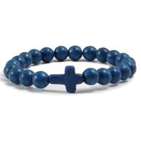 Memphis Kralen Armband met Natuursteen Kruis - Donkerblauw - thumbnail