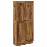 Hoge kast 82,5x30,5x185 cm bewerkt hout oud houtkleurig - thumbnail