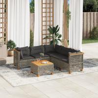 6-delige Loungeset met kussens poly rattan grijs - thumbnail