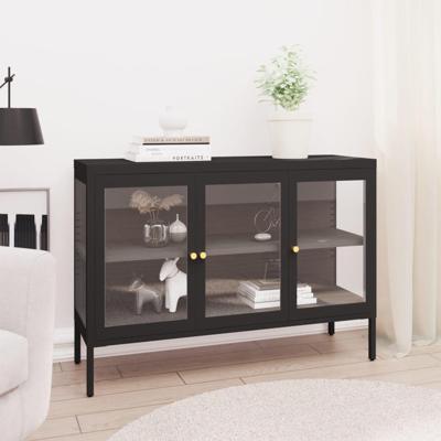 Dressoir 105x35x70 cm staal en glas zwart