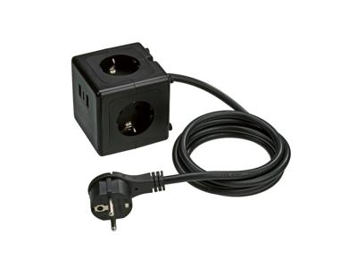 TRONIC Kubus-stekkerdoos met USB-aansluitingen (Zwart)