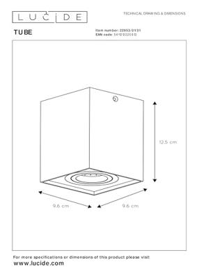 Lucide TUBE - Plafondspot - 1xGU10 - Wit
