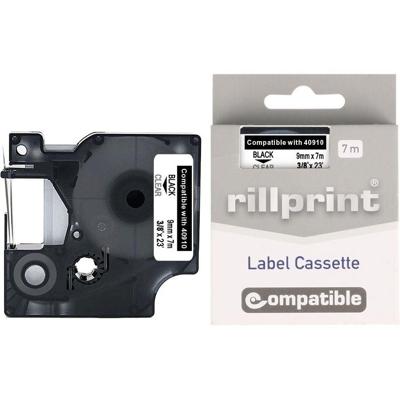 Rillprint compatible D1 tape voor Dymo 40910, 9 mm, zwart op transparant