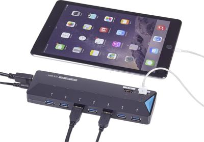 Renkforce RF-3806034 USB-hub 7 poorten USB-A USB 3.0 5 GBit/s Met snellaadpoort, Met status-LEDs Zwart Renkforce RF-3806034 USB-hub 7 poorten USB-A USB 3.0 5 GBit/s Met snellaadpoort, Met status-LEDs Zwart