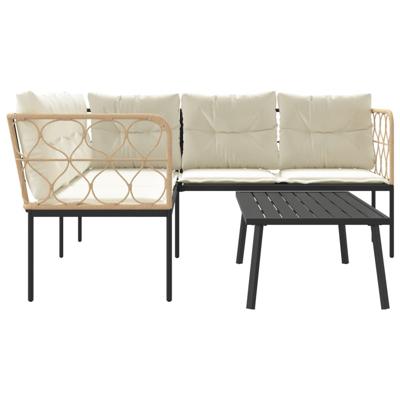 Loungeset met kussens staal en textileen zwart - thumbnail