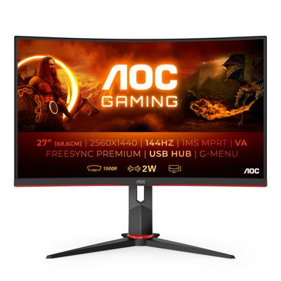AOC Gaming CQ27G2U 80 cm (27 inch) gebogen monitor (QHD, HDMI, DisplayPort, Free-Sync, 1 ms reactietijd, 144 Hz, 2560x1440) zwart/rood